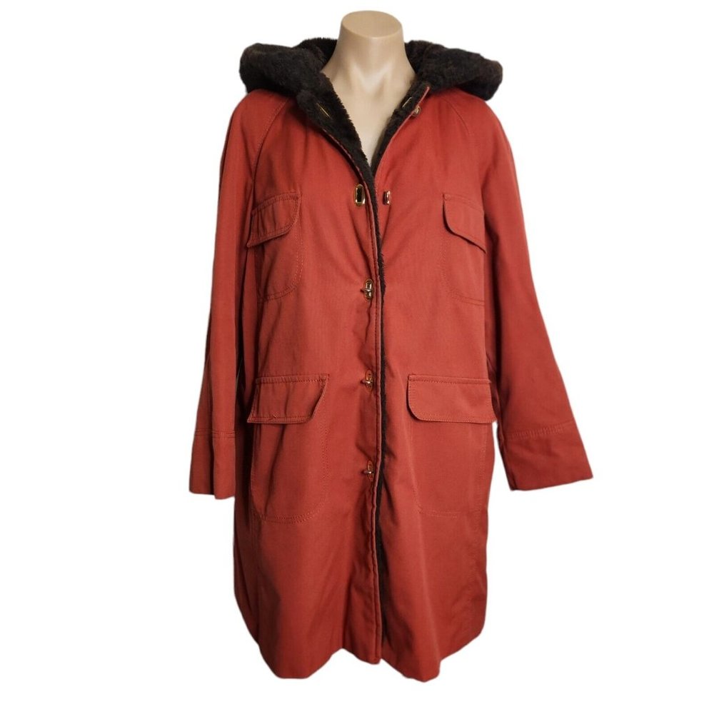 Vintage Burnt Orange Forcaster Of Boston Vintage Faux Fur Lined Hooded Jacket
